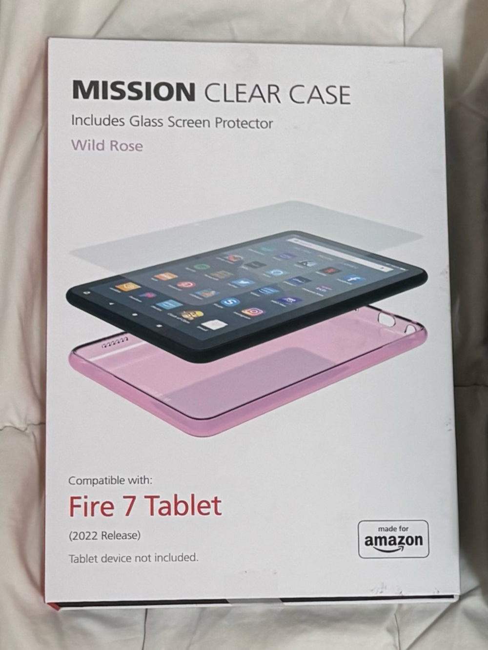 Wild Rose Clear Case with Glass Screen Protector for Fire 7 Tablet